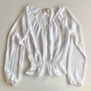Michael Kors White Cinched Waist Long Sleeve Blouse